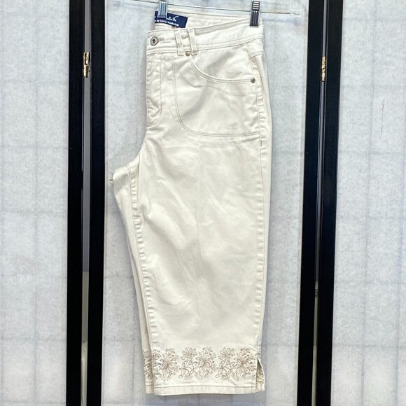 Gloria Vanderbilt High Rise Stretch Denim Capris Ivory Embroidered Perfect Fit - Picture 5 of 13